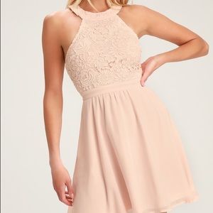 Lover's Game Blush Pink Lace Skater Dress
